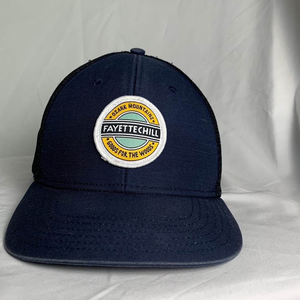 Fayettechill Trucker Hat Men's OSFM Snapback Navy Black Ozark Mountains Patch